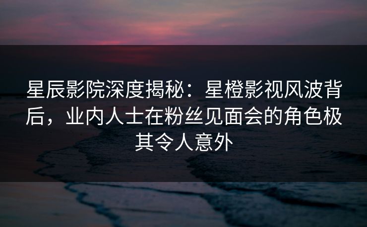 星辰影院深度揭秘：星橙影视风波背后，业内人士在粉丝见面会的角色极其令人意外